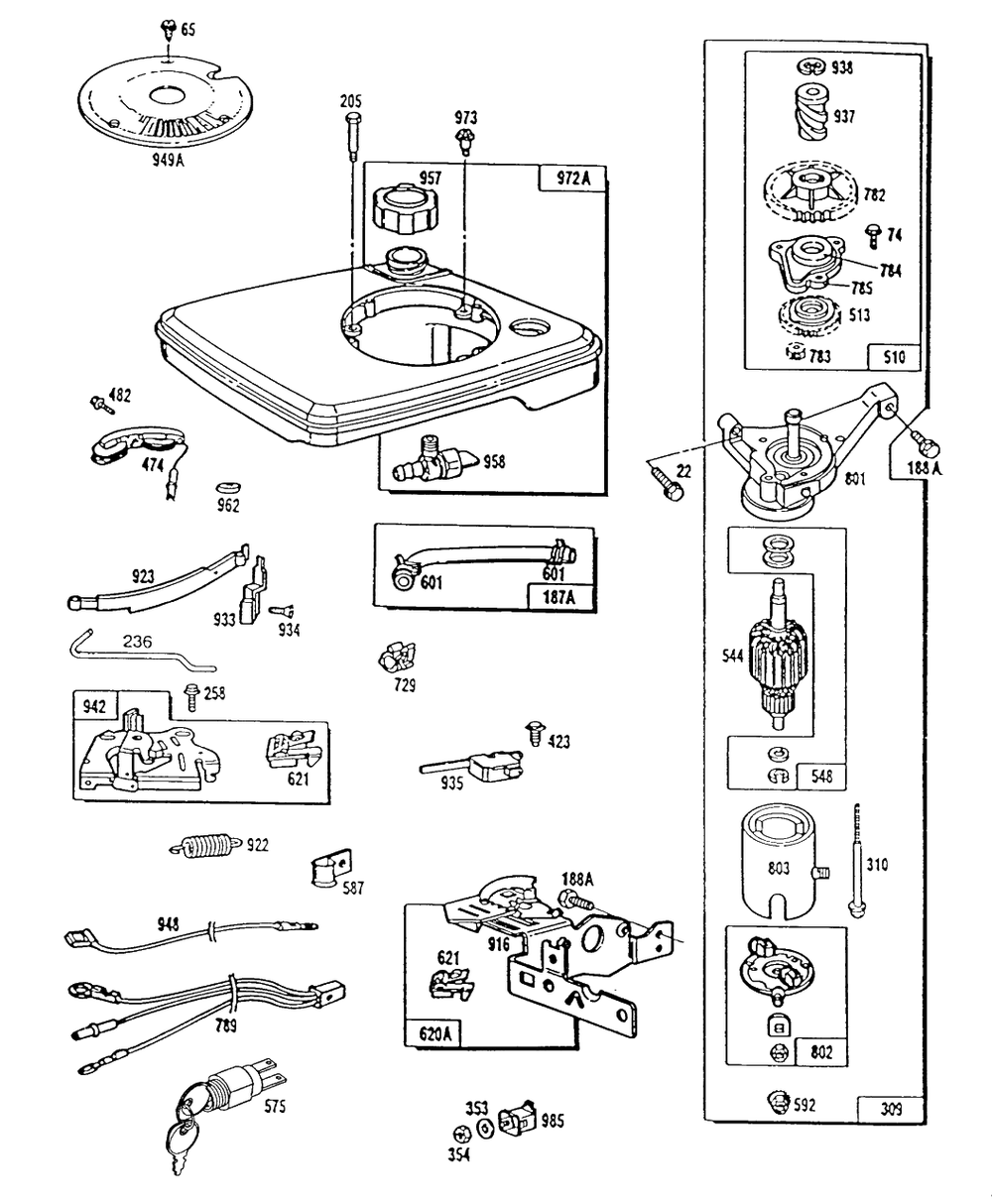 Fueltank,electstart,controls Diagram and Parts List for 90707-0149-01  Briggs and Stratton Engine
